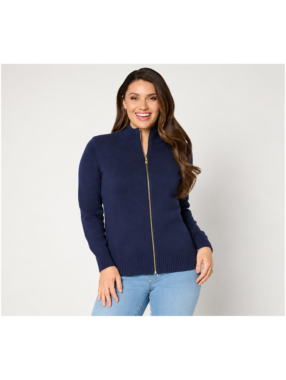 Belle by Kim Gravel All American Goldtone Zip Cardigan Twilight, Size X-Large
